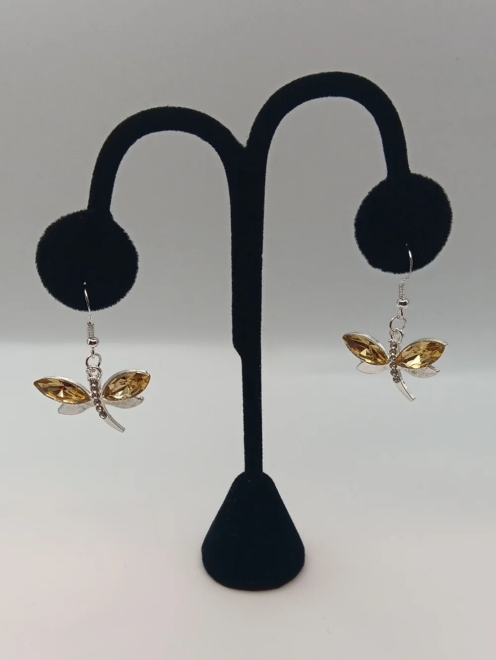 Gold Tone Crystal Dragonfly Pendant Necklace and Earrings Set